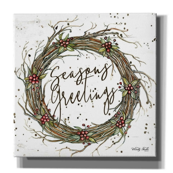 Epic Graffiti 'Seasons Greetings Wreath II' by Cindy Jacobs, Canvas Wall Art, 12"x12"