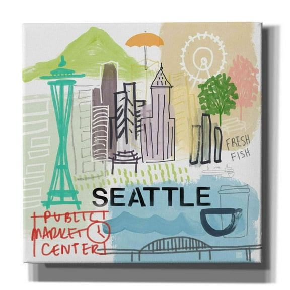 Epic Graffiti 'Seattle' by Linda Woods, Canvas Wall Art, 12"x12"