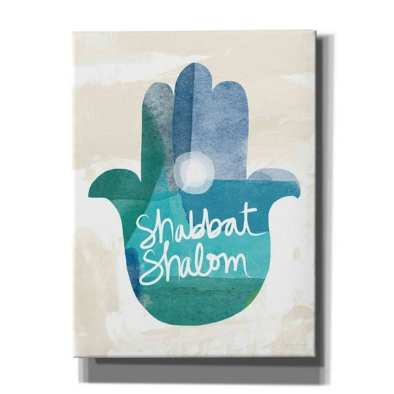 Epic Graffiti 'Shabbat Shalom Hamsa' by Linda Woods, Canvas Wall Art, 12"x16"