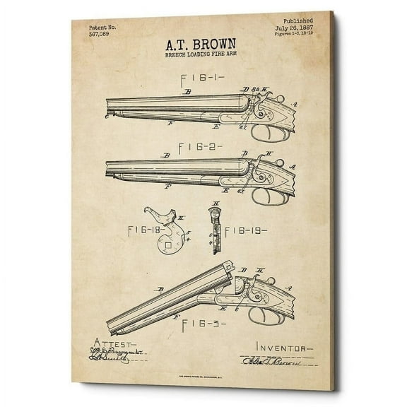 Epic Graffiti  "Shotgun Blueprint Patent Parchment" Giclee Canvas Wall Art, 12" x 18"