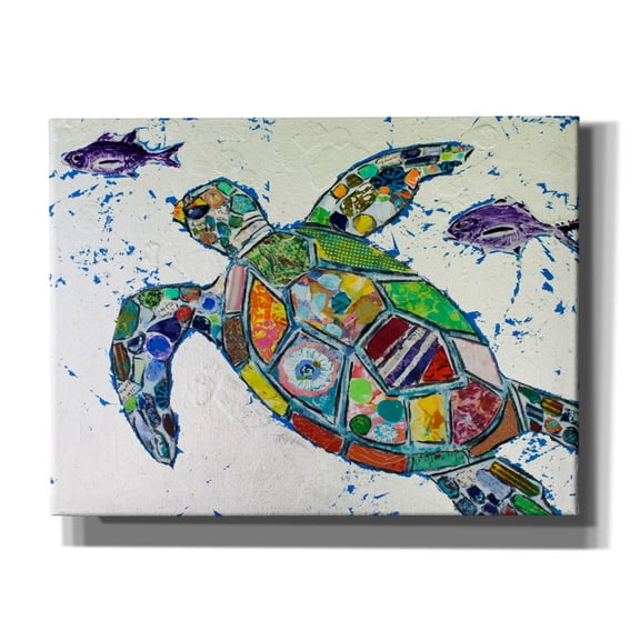 Epic Graffiti 'Silver Sea Turtle' by St. Hilaire Elizabeth, Canvas Wall Art, 16"x12"