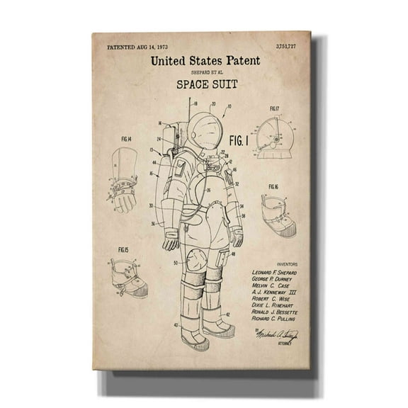 Epic Graffiti "Space Suit Blueprint Patent Parchment" Giclee Canvas Wall Art, 26"x40"