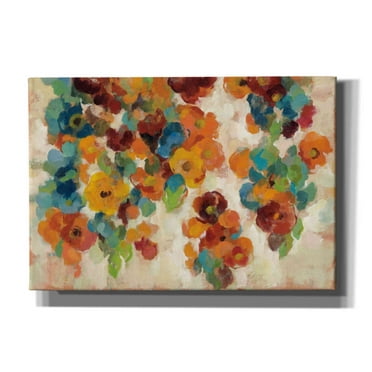 Epic Graffiti 'Spice and Turquoise Florals' by Silvia Vassileva, Canvas Wall Art, 26"x18"