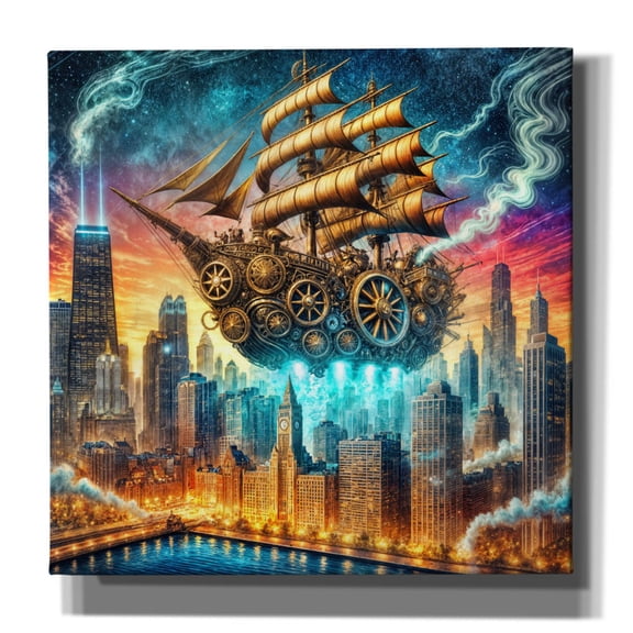 Epic Graffiti 'Steam Punk Ship In Chicago' by Rey Klimt Canvas Wall Art, 26" x 26"