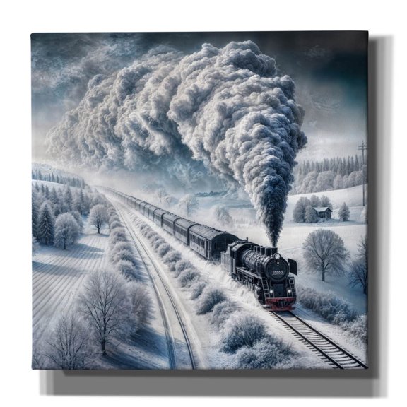 Epic Graffiti 'Steam Train In White Winter' by Rey Klimt Canvas Wall Art, 12" x 12"