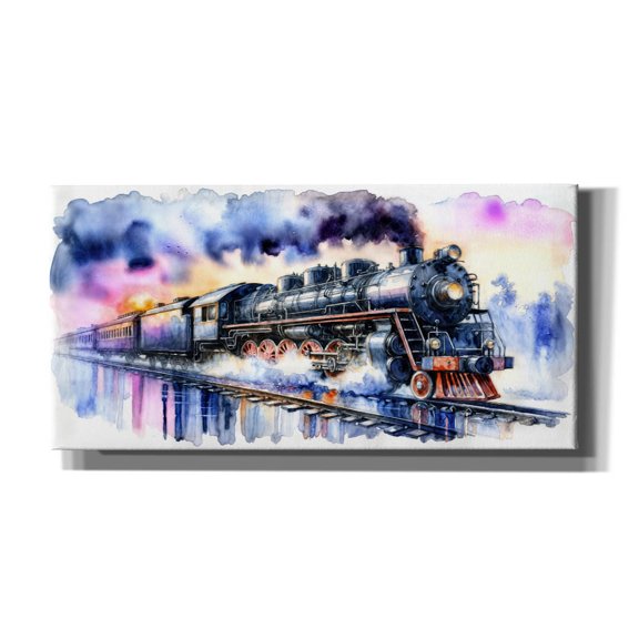 Epic Graffiti 'Steam Train Watercolor' by Rey Klimt Canvas Wall Art, 24" x 12"