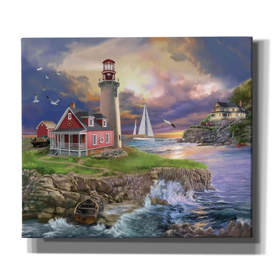 Epic Graffiti 'Sunset Point Lighthouse' by Bigelow Illustrations, Canvas Wall Art, 30"x26"