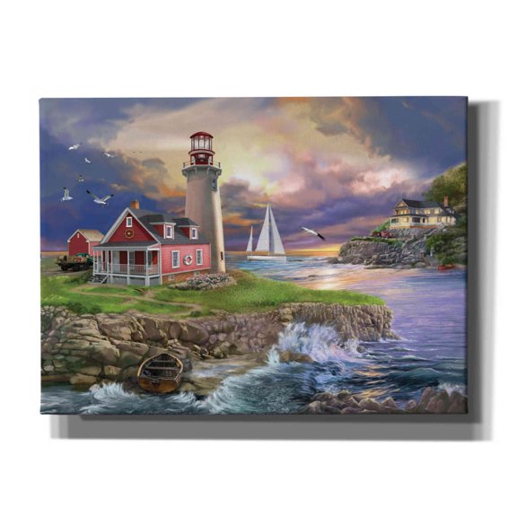 Epic Graffiti 'Sunset Point Lighthouse' by Bigelow Illustrations, Canvas Wall Art, 54"x40"