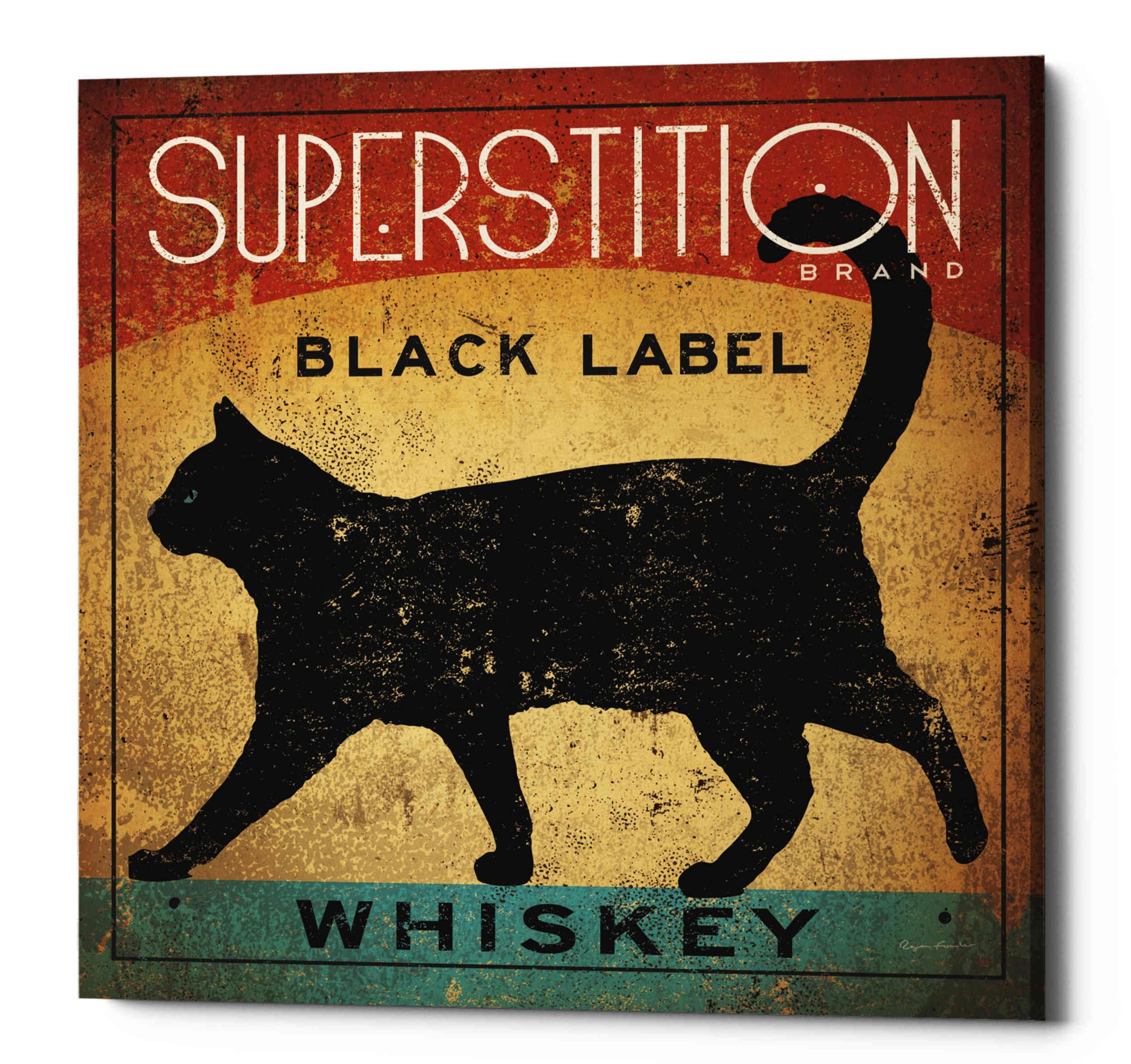 Superstition Black Label Whiskey Cat Canvas Print, 12x12