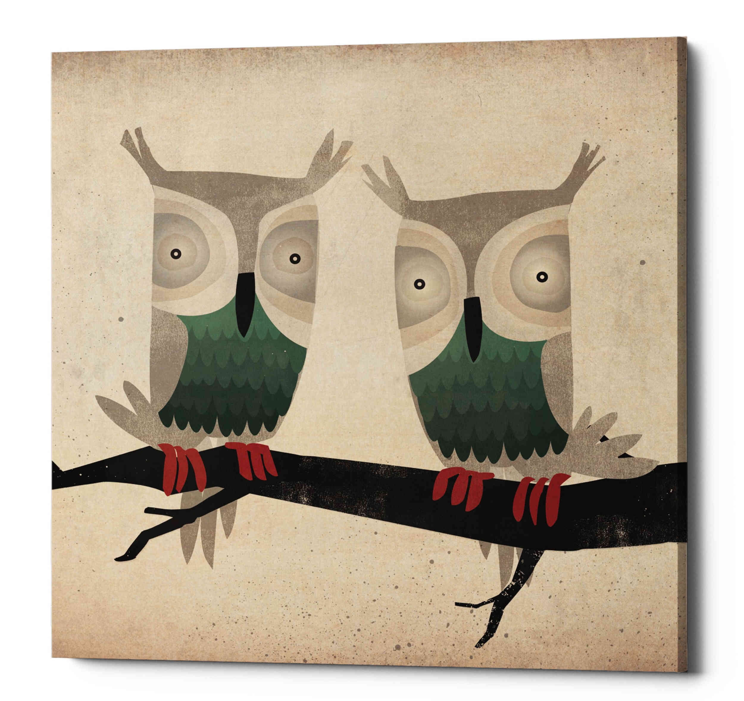 Tan and Green Owls Canvas Wall Art, 26" x 26"