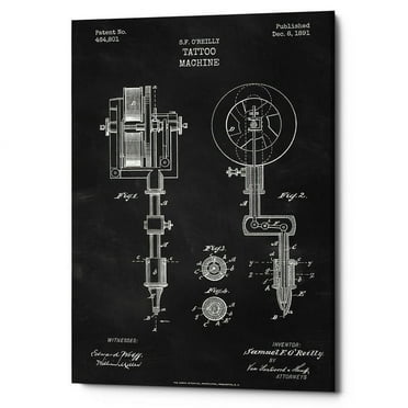 Epic Graffiti  "Tattoo Machine Blueprint Patent Chalkboard" Giclee Canvas Wall Art, 12" x 18" 26" x 40"
