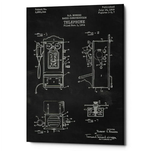 Epic Graffiti "Telephone, 1959 Blueprint Patent Chalkboard" Giclee Canvas Wall Art, 12" x 18" 26" x 40"