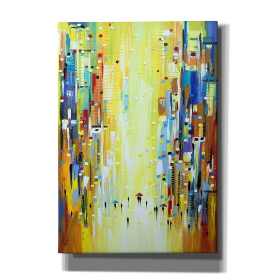 Epic Graffiti 'Three Colorful Umbrellas' by Ekaterina Ermilkina, Canvas Wall Art, 18"x26"