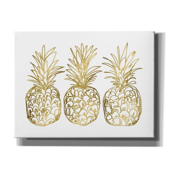 Epic Graffiti 'Three Golden Pineapples' by Linda Woods, Canvas Wall Art, 16"x18"