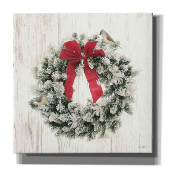 Epic Graffiti 'Titmouse Christmas Wreath' by Lori Deiter, Canvas Wall Art, 26"x26"