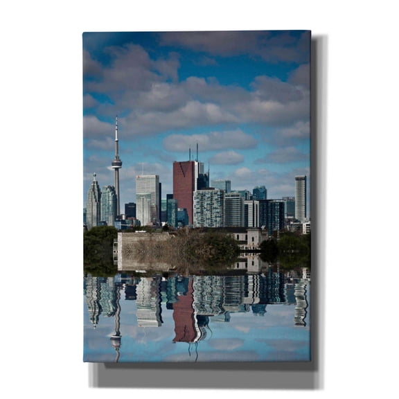 Epic Graffiti 'Toronto Skyline From The Pape Ave Bridge Reflection No 1' by Brian Carson, Giclee Canvas Wall Art, 18"x26"