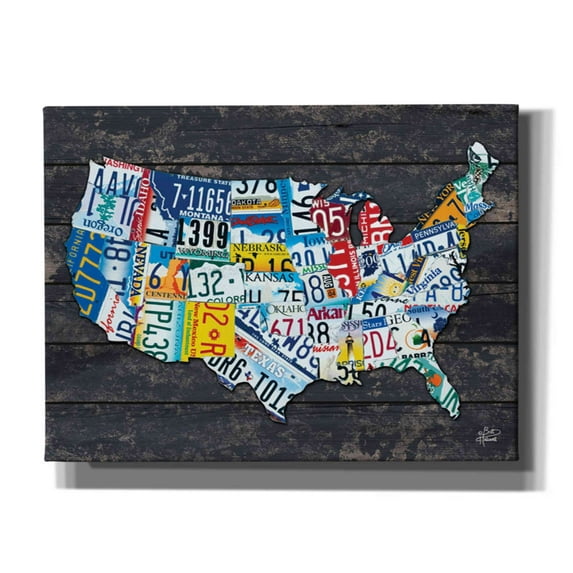 Epic Graffiti 'USA License Plate Map' by Britt Hallowell, Canvas Wall Art, 16"x12"