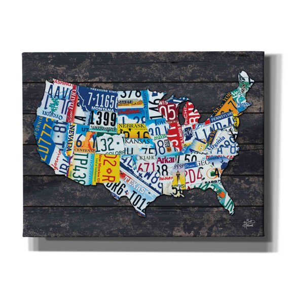 Epic Graffiti 'USA License Plate Map' by Britt Hallowell, Canvas Wall Art, 34"x26"