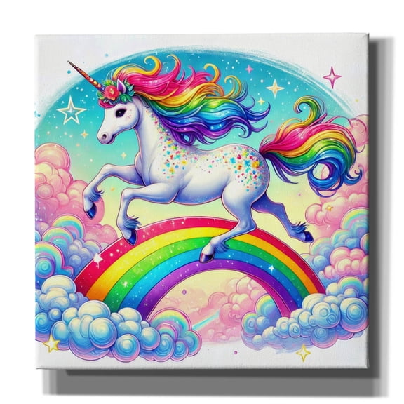 Epic Graffiti 'Unicorn Over Rainbow' by Rey Klimt Canvas Wall Art, 26" x 26"