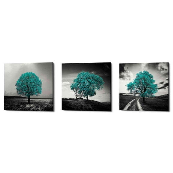 Epic Graffiti 'Vibrant Tree Series: Cyan Triptych (Set of 3)' Canvas Wall Art, 36" x 12"