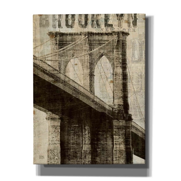 Epic Graffiti 'Vintage NY Brooklyn Bridge' by Michael Mullan, Canvas Wall Art, 12"x16"