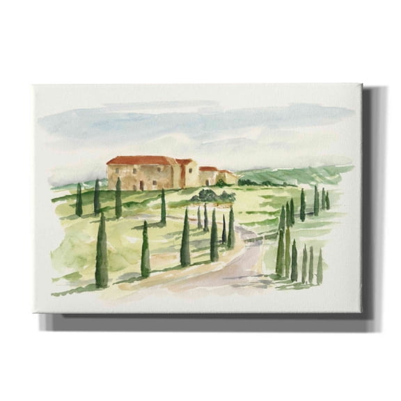Epic Graffiti "Watercolor Tuscan Villa I" by Ethan Harper, Canvas Wall Art, 26"x18"