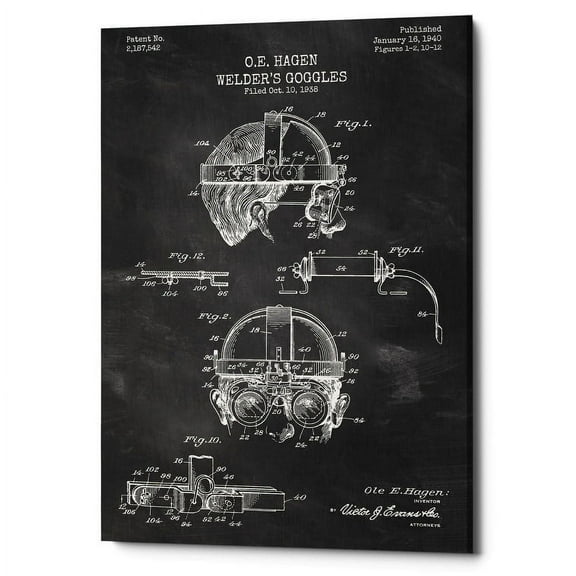Epic Graffiti  "Welding Goggles Blueprint Patent Chalkboard" Giclee Canvas Wall Art, 12" x 18"
