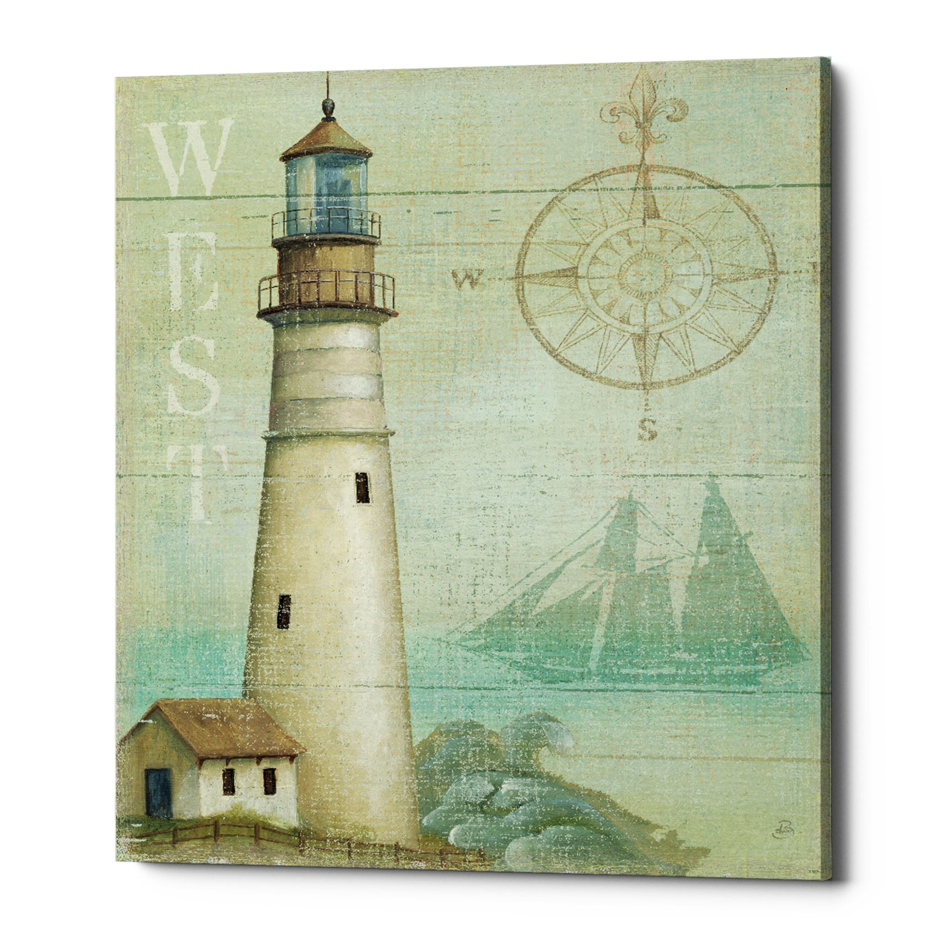 West Coastal Light Blue and Beige Canvas Wall Art, 12" x 16"