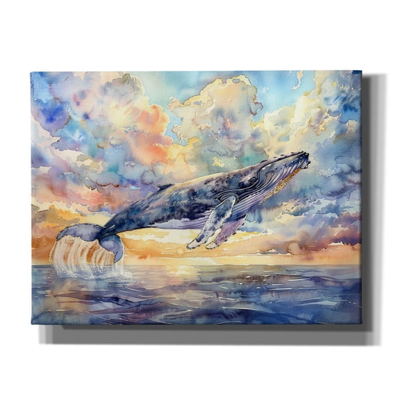 Epic Graffiti 'Whale Coming Out Of The Water' by Momart Canvas Wall Art, 34" x 26"