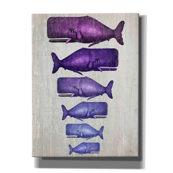Epic Graffiti 'Whale Family Purple on White' by Fab Funky Canvas Wall Art, 18"x26"