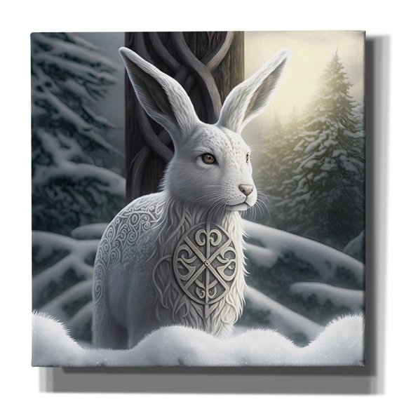 Epic Graffiti 'White Celtic Hare Spirit Animal' by The Golden Valley Canvas Wall Art, 12" x 12"