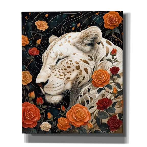 Epic Graffiti 'White Lioness Among The Roses' by Momart Canvas Wall Art, 20" x 24"