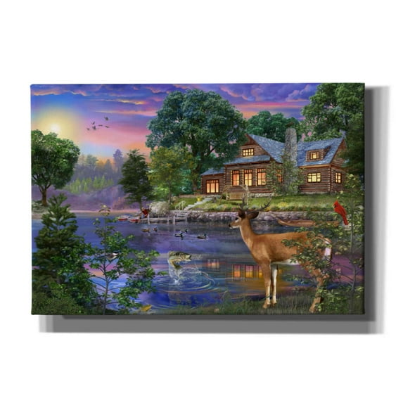 Epic Graffiti 'White Tail Deer Lakehouse' by Bigelow Illustrations, Canvas Wall Art, 26"x18"