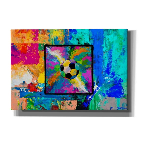 Epic Graffiti 'Window into the Soccer Universe Pink and Cyan' by Jace D McTier, Giclee Canvas Wall Art, 26"x18"