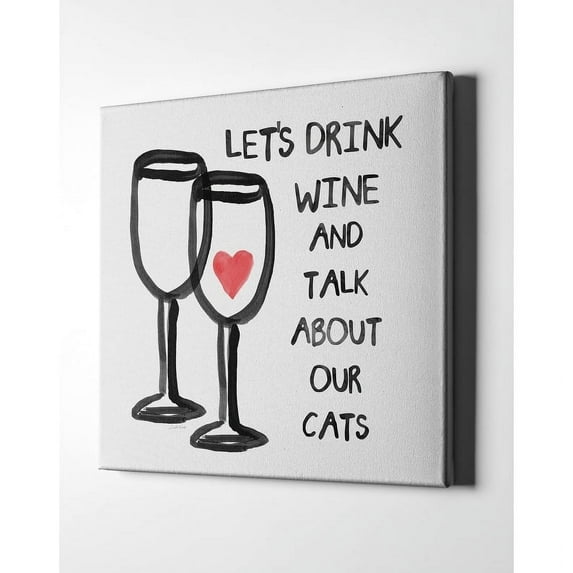 Epic Graffiti "Wine And Cats" by Linda Woods, Giclee Canvas Wall Art 12"x12"