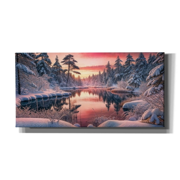 Epic Graffiti 'Winter Forest Lake Sunrise' by Rey Klimt Canvas Wall Art, 24" x 12"