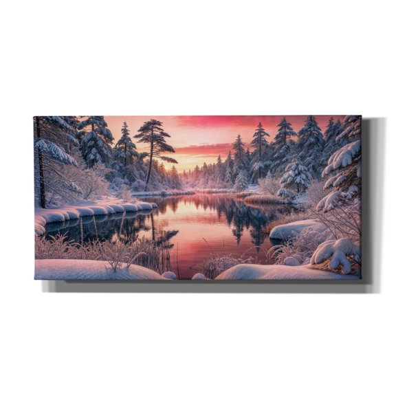 Epic Graffiti 'Winter Forest Lake Sunrise' by Rey Klimt Canvas Wall Art, 40" x 20"