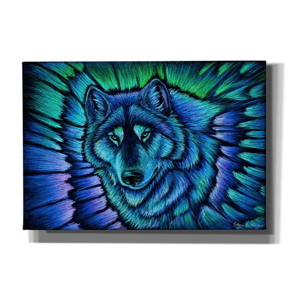 Epic Graffiti 'Wolf Aurora' by Rebecca Wang Art, Acrylic Glass Wall Art, 26"x18"