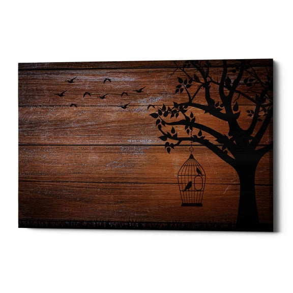 Epic Graffiti "Wood Series: Birds and Tree Silhouettes" Giclee Canvas Wall Art, 12" x 18" 12" x 18"
