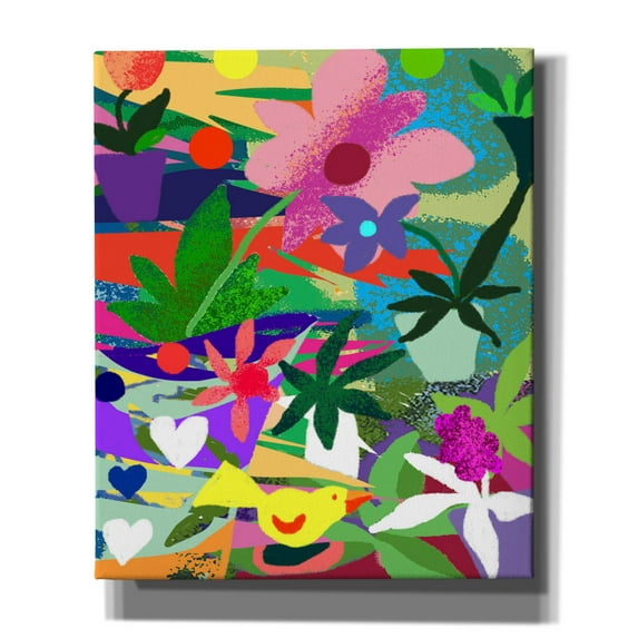 Epic Graffiti 'Yellow Bird And Flowers' by Holly McGee, Canvas Wall Art, 20"x24"