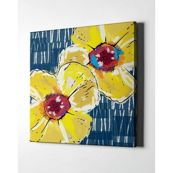 Epic Graffiti "Yellow Poppies on Blue" by Linda Woods, Giclee Canvas Wall Art 12"x12"