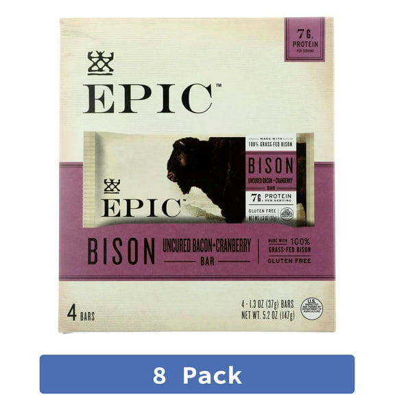 Epic Grass-Fed Bison Bacon Cranberry Bar 4 Pack 5.2 oz Pack Of 8