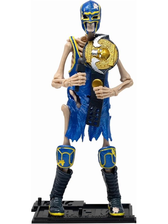 Epic H.A.C.K.S. Bonesault Skeleton Action Figure – Highly Articulated Collectible Figurine with Accessories – Microphone, Bat, Championship Belt, Alternate Head, and Stand – 1:12