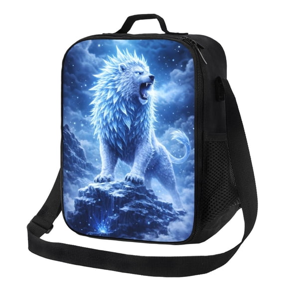 Epic Ice Wolf Fantasy Winter Wolf Lunch Bag Insulated Thermal Box with Shoulder Strap & Handle for Work and Picnic