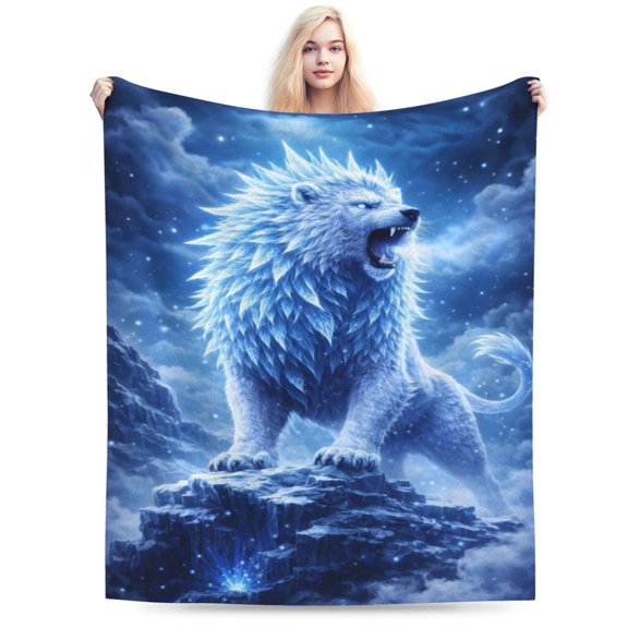 Epic Ice Wolf Throw Blanket, Fantasy Winter Wolf Design Soft Decorative Blanket for Sofa Couch Bed 80x60