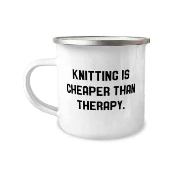 Epic Knitting Gifts, Knitting is Cheaper Than Therapy, Knitting 12oz Camper Mug From