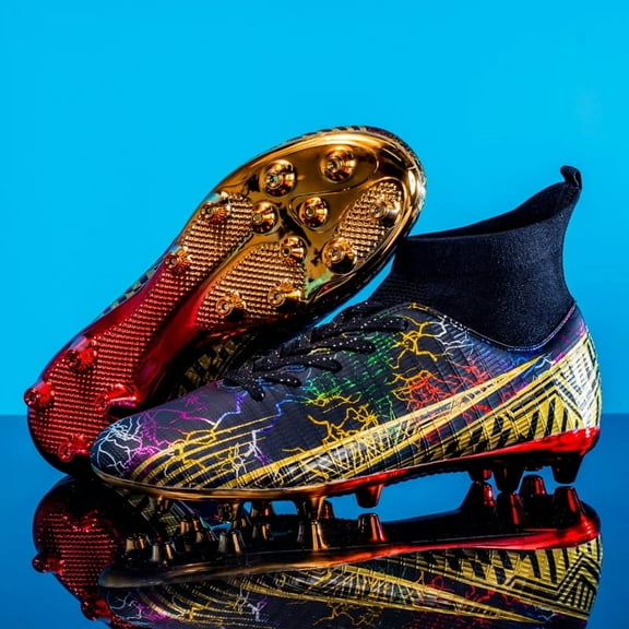 Epic Lightning - Patterned High - Top Soccer Cleats: Supreme Traction, Dazzling Multicolor Design, Gold - Accented Details, Unmatched Comfort & Performance for Dominating the Pitch