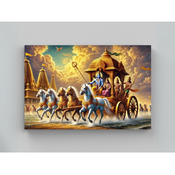 Epic Of Mahabharata Painting Canvas Print | Indian Landscape Wall Art | Cultural Indian Home Decor | Epic Mythology Artwork | Ready To Hang, Unframed Poster Size 8x12