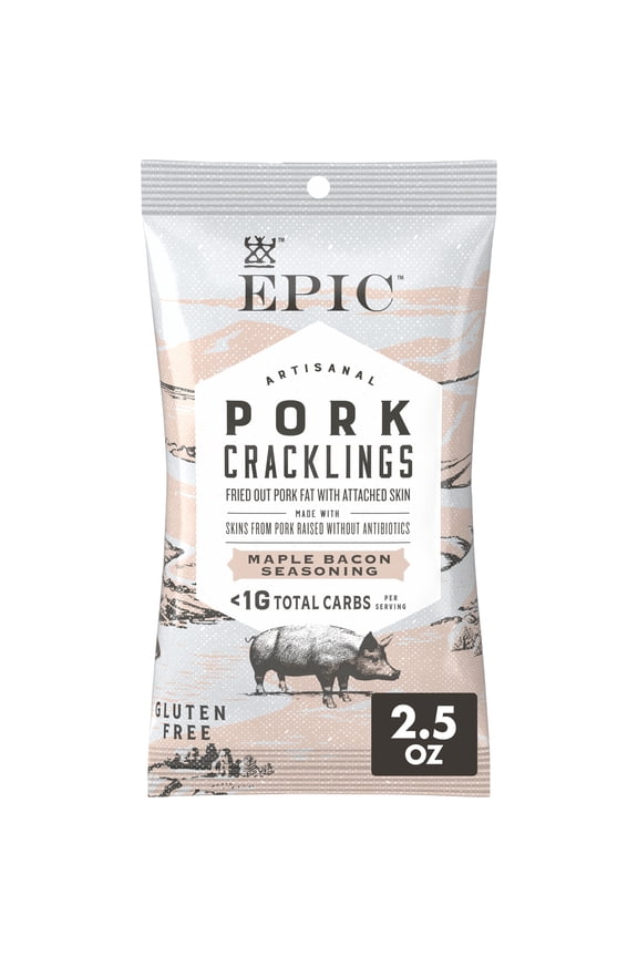 Maple Bacon Seasoning Pork Cracklings, Keto and Paleo Friendly, Protein Snack, 2.5 oz