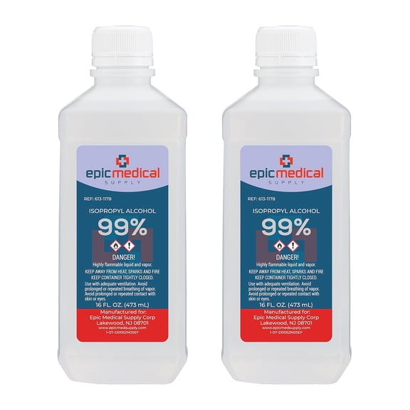 Epic Medical Supply 99% Isopropyl Alcohol, 16 oz. Bottle, General Purpose Cleaner, Technical Grade